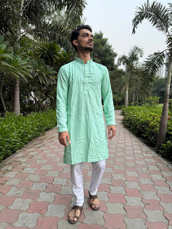 YOURSRK THE LIGHT GREEN SEQUENCE EMBRODERY WORK MENS KURTA