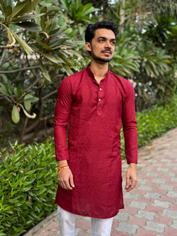 YOURSRK MARRON DOBI WORK COTTON KURTA