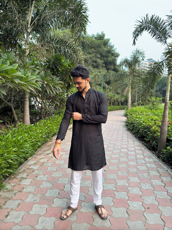 YOURSRK BLACK DOBI WORK COTTON KURTA