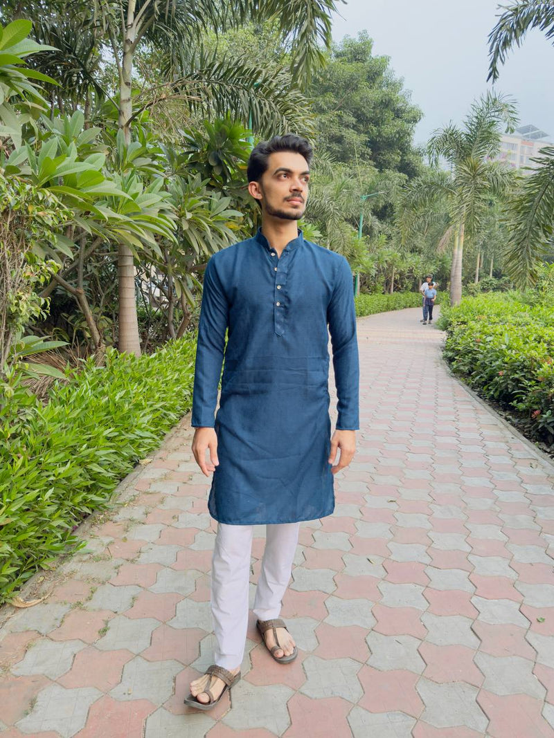 YOURSRK BLUE DOBI WORK COTTON KURTA