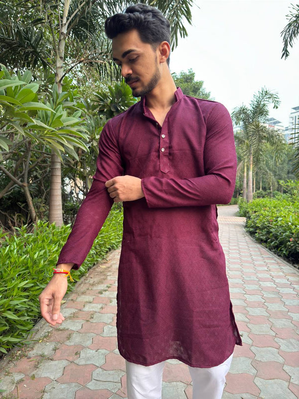 YOURSR WINE DOBI WORK COTTON KURTA