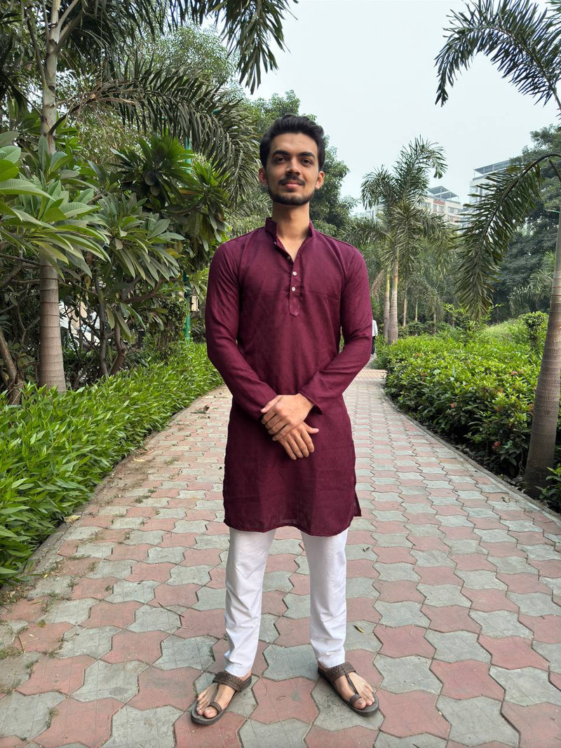 YOURSR WINE DOBI WORK COTTON KURTA