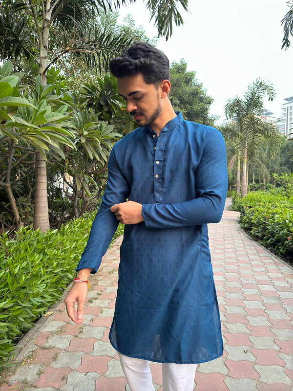 YOURSRK BLUE DOBI WORK COTTON KURTA