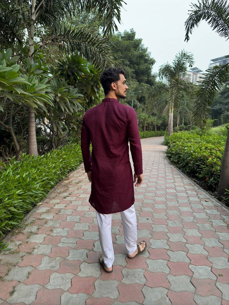 YOURSR WINE DOBI WORK COTTON KURTA